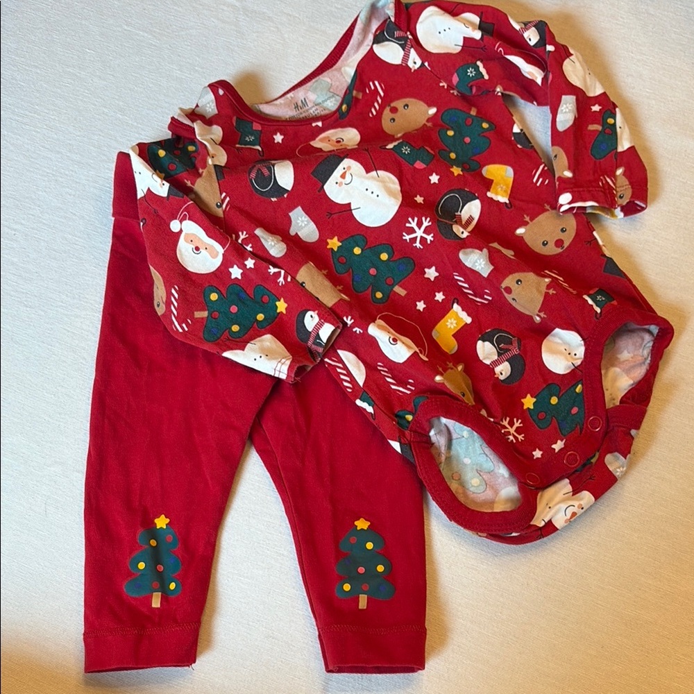 H&M Red Baby Outfit with Festive Print